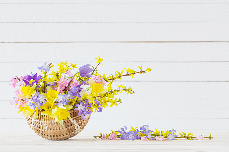 Una cesta de flores de primavera